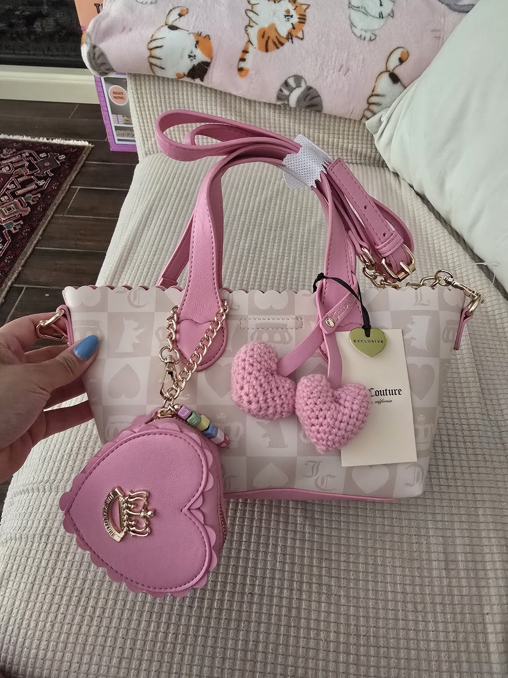 Juicy Couture Pink Scalloped Logo Tote with Heart Charms
